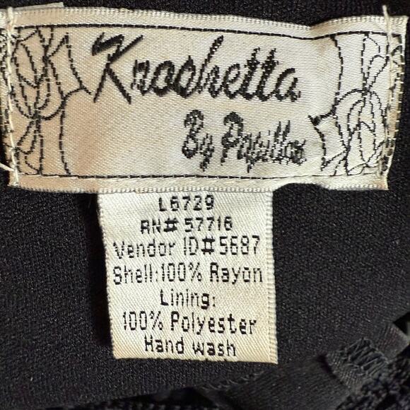 Krochetta by papillon Vintage 90s Black Crocheted Maxi Dress Size M Lined - Picture 11 of 11